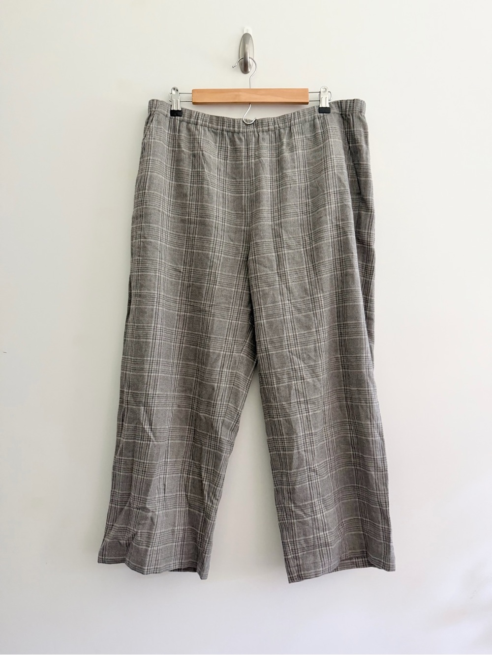 NWT Eileen Fisher Women’s Wide Cropped Gray Plaid Dress Pants Sz Large